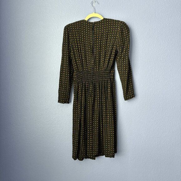 Vintage Karin Stevens Petite Long Sleeve Dress Smocked Waist Cuffed Pleated 4P - Picture 3 of 9